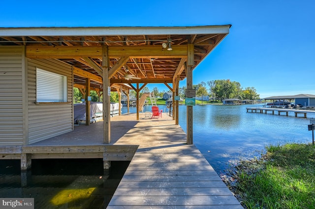 dock area with a water view