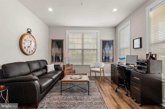 office space with light hardwood / wood-style floors