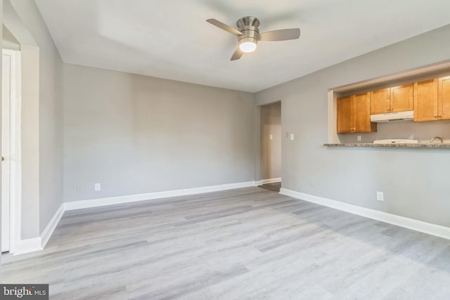 interior space with light hardwood / wood-style floors and ceiling fan