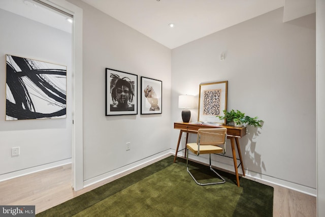 home office featuring hardwood / wood-style flooring