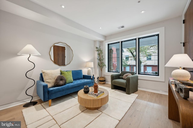 living room with light wood-type flooring