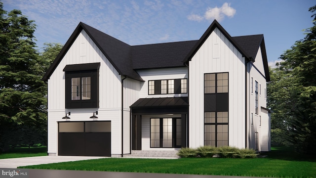 904 Shady Dr SE, Vienna, VA 22180 - view of front facade with a garage, concrete driveway, a front lawn, a standing seam roof, and roof with shingles