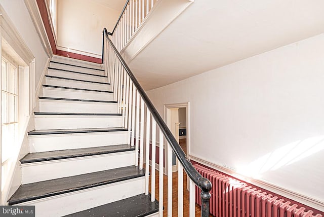 stairs with wood-type flooring