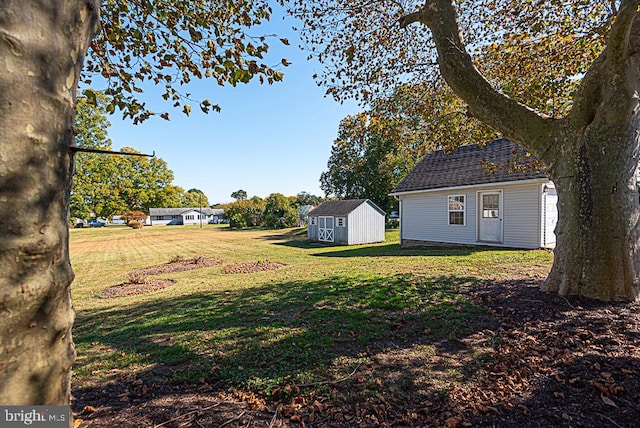 view of yard with a storage shed