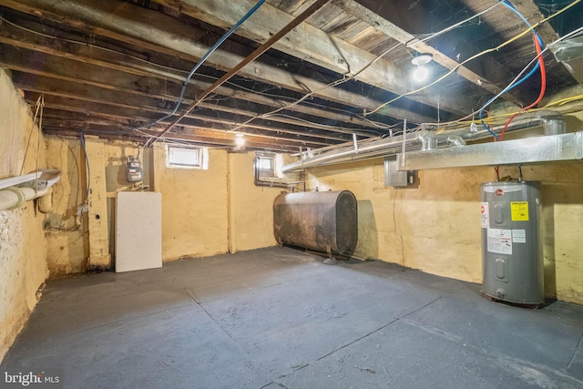 basement featuring electric water heater