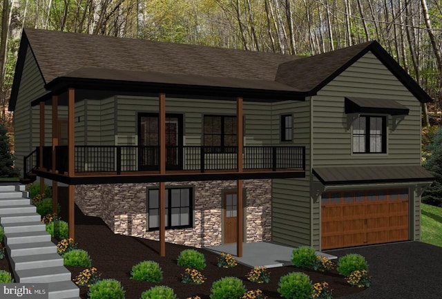 2303 Quarry Rd, Lebanon, PA 17046 - view of front facade with driveway, a shingled roof, stone siding, and a garage