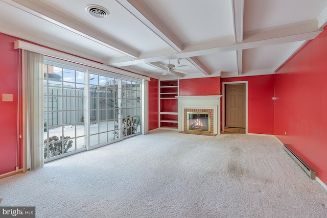 17 Kensington Sq, Mechanicsburg, PA 17050 - unfurnished living room featuring a baseboard heating unit, visible vents, carpet flooring, and baseboards