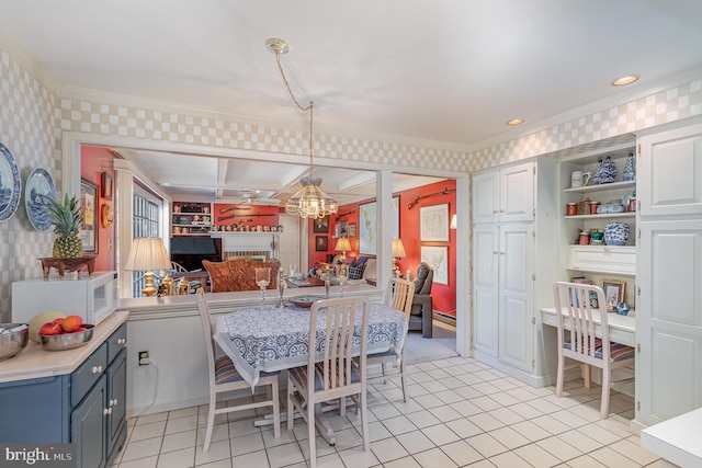 17 Kensington Sq, Mechanicsburg, PA 17050 - dining area with an inviting chandelier, recessed lighting, wallpapered walls, ornamental molding, and light tile patterned floors
