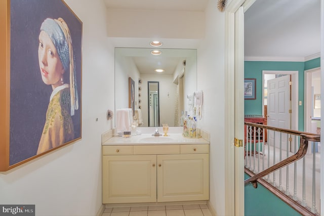 17 Kensington Sq, Mechanicsburg, PA 17050 - bathroom with tile patterned floors, baseboards, vanity, and crown molding
