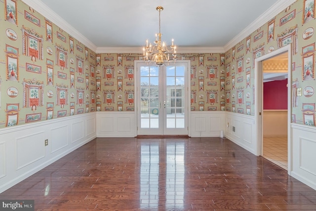 17 Kensington Sq, Mechanicsburg, PA 17050 - unfurnished dining area with wainscoting, ornamental molding, french doors, and a chandelier
