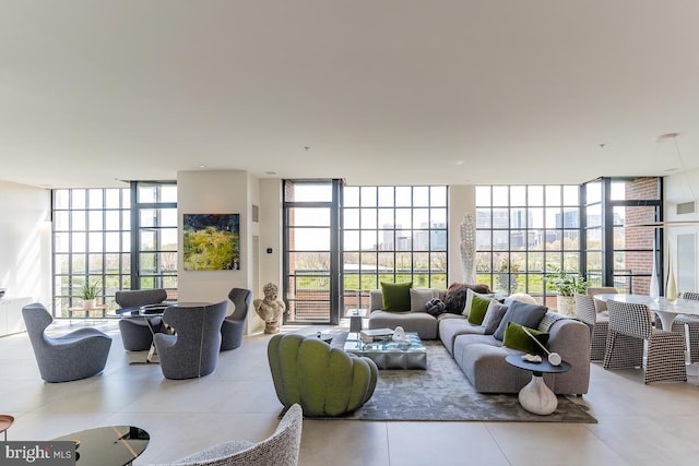 living room with floor to ceiling windows