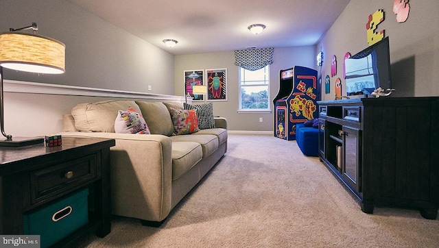 living room featuring light colored carpet