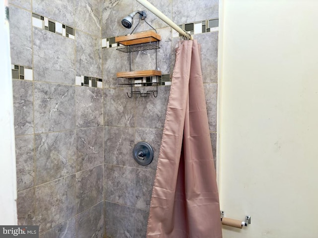 bathroom featuring a shower with curtain