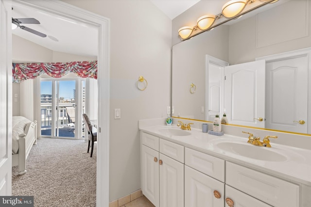 9 134th St Unit 9B, Ocean City, MD 21842 - bathroom featuring ceiling fan, vaulted ceiling, and a sink