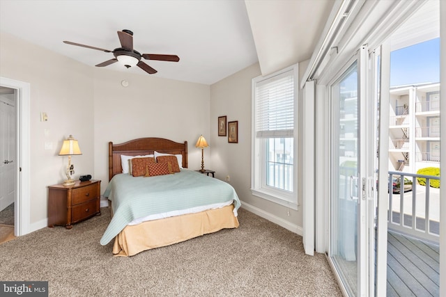 9 134th St Unit 9B, Ocean City, MD 21842 - bedroom with baseboards, carpet floors, ceiling fan, and access to exterior