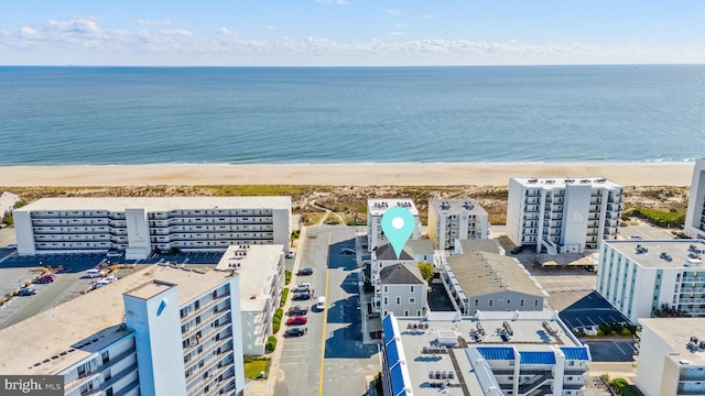 aerial view with a view of the beach and a water view