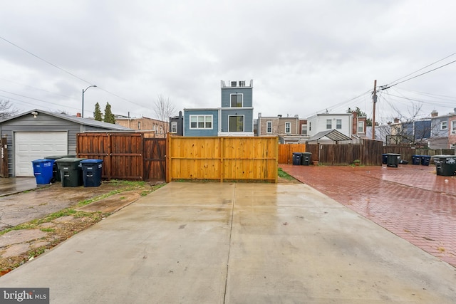 exterior space with a garage