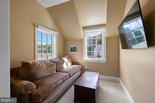 1484 W Strasburg Rd, West Chester, PA 19382 - living room featuring baseboards, vaulted ceiling, and carpet