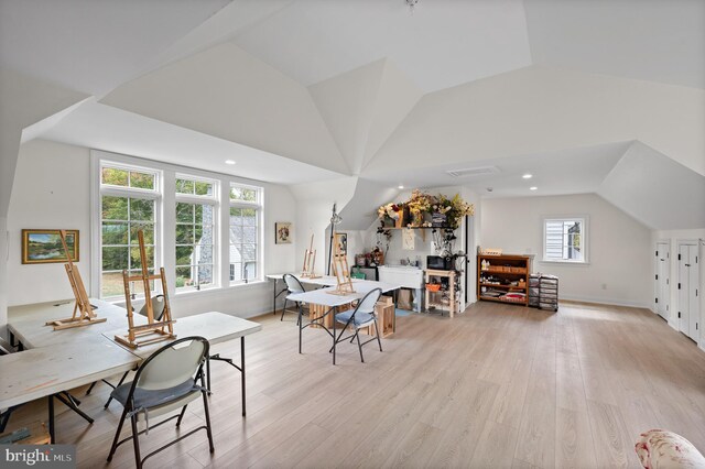 1484 W Strasburg Rd, West Chester, PA 19382 - dining room with baseboards, lofted ceiling, recessed lighting, and light wood-style floors