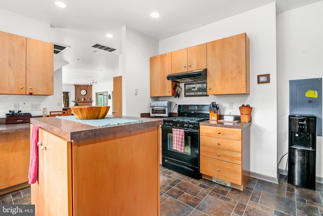 kitchen with a center island and black range with gas cooktop