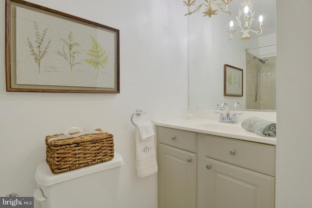 2123 Round Hill Rd, Fallston, MD 21047 - bathroom featuring toilet, vanity, a chandelier, and a shower