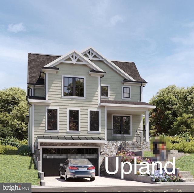 view of front of house featuring a porch and a garage