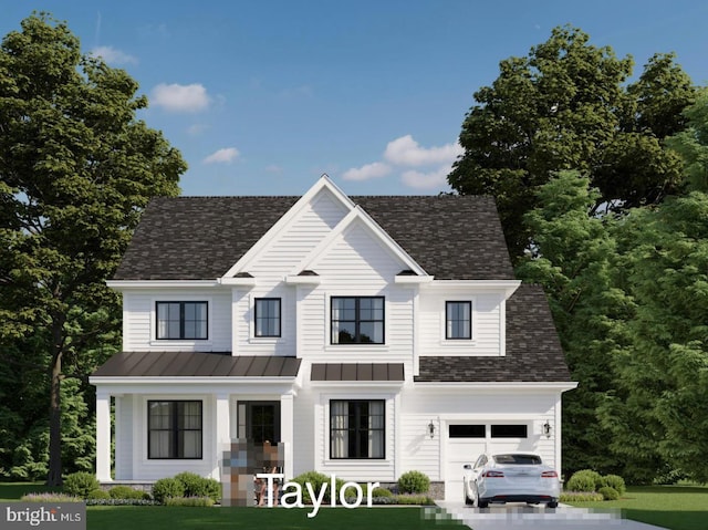 view of front facade featuring a front lawn and a garage