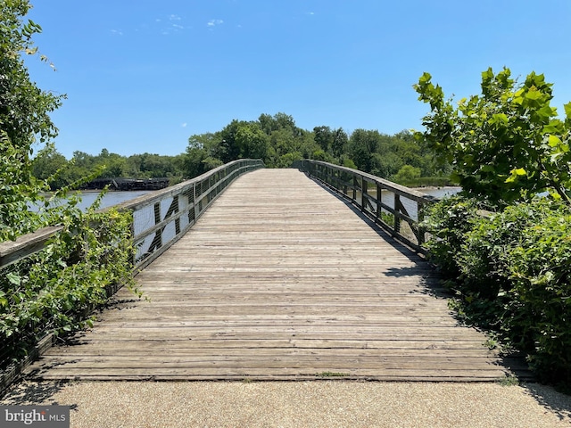 view of dock with a water view