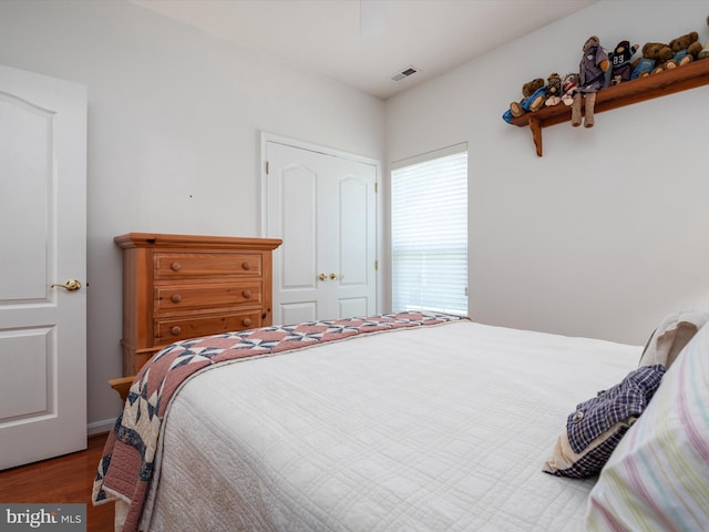 bedroom with a closet and wood-type flooring