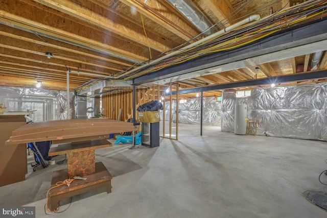 basement with electric water heater