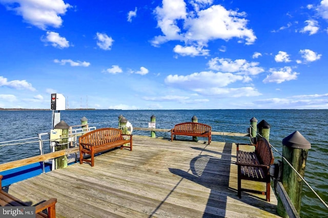 view of dock with a water view