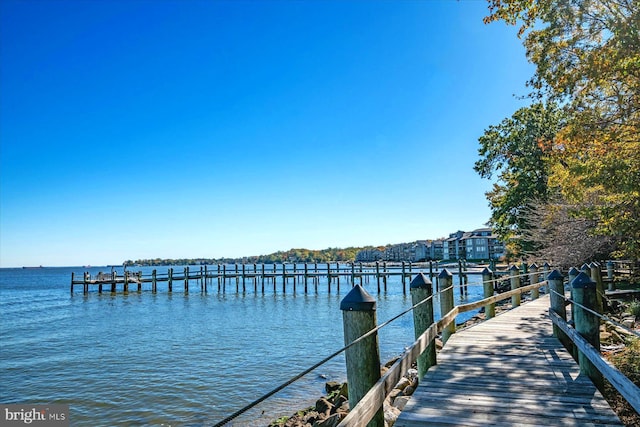 dock area featuring a water view