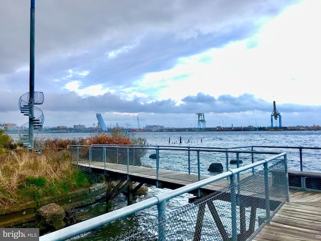 dock area featuring a water view