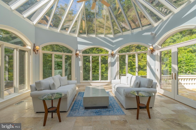 sunroom / solarium with ceiling fan and plenty of natural light