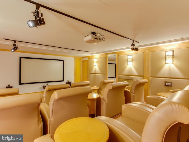 cinema room featuring ornamental molding