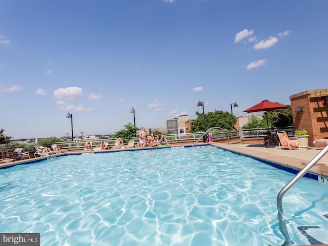 view of swimming pool featuring a patio