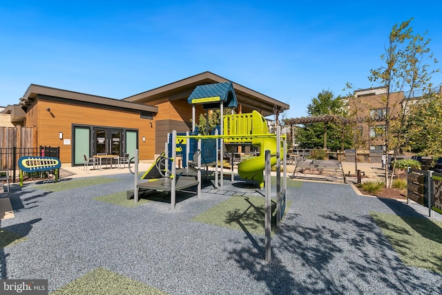 view of play area featuring french doors