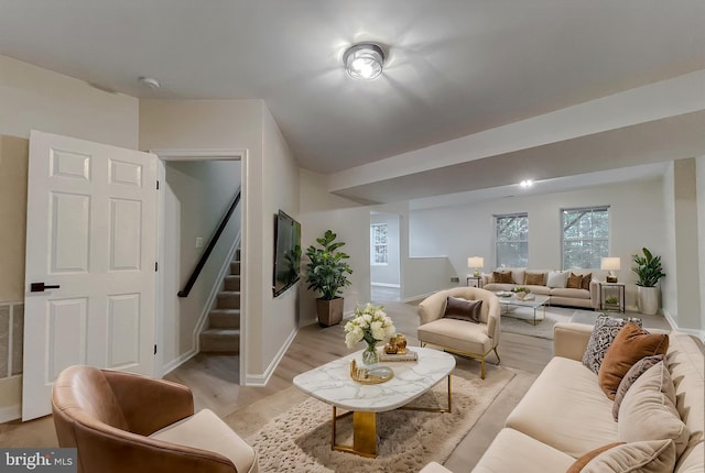 living room featuring light wood-type flooring