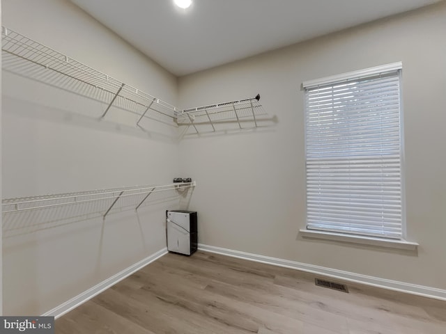 walk in closet with wood-type flooring