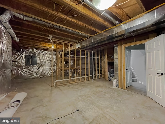 basement with electric panel