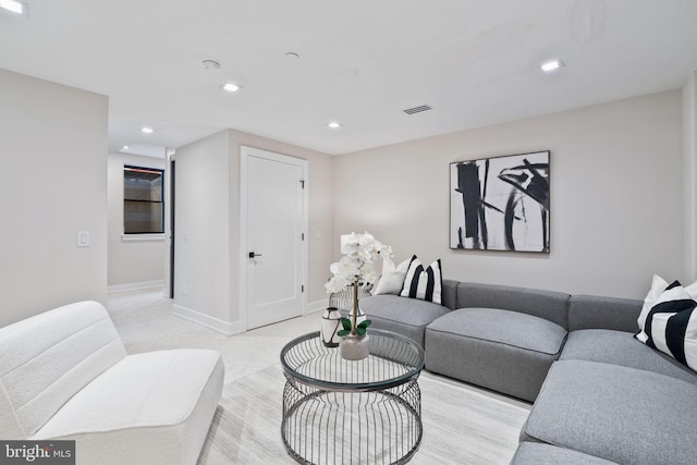 living room with light carpet