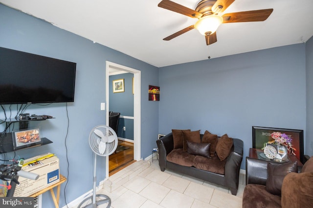 living room with ceiling fan