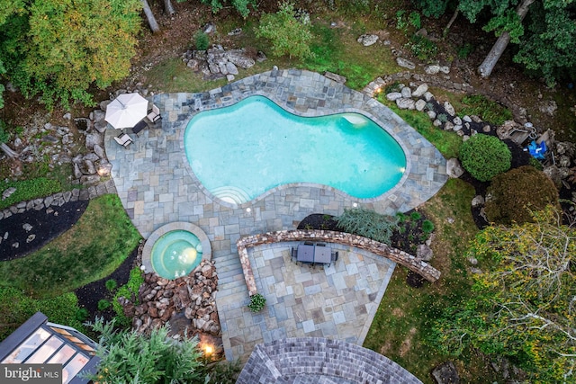 view of swimming pool featuring a patio