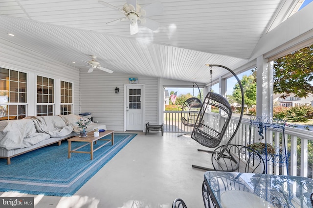 view of patio with an outdoor hangout area and ceiling fan