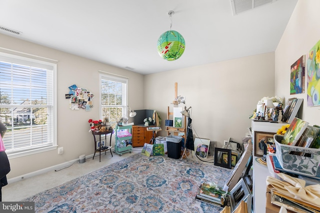 view of carpeted home office