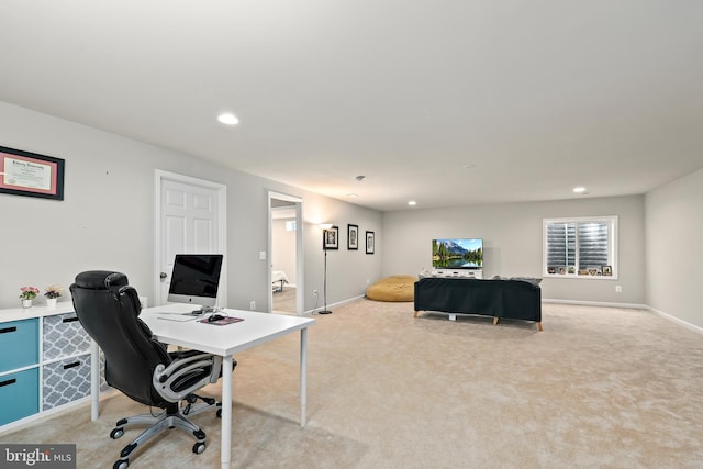 office featuring light colored carpet