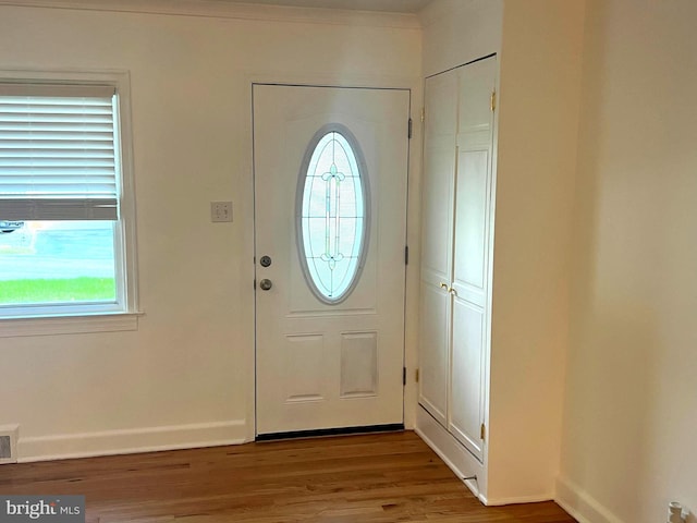 foyer entrance with wood-type flooring