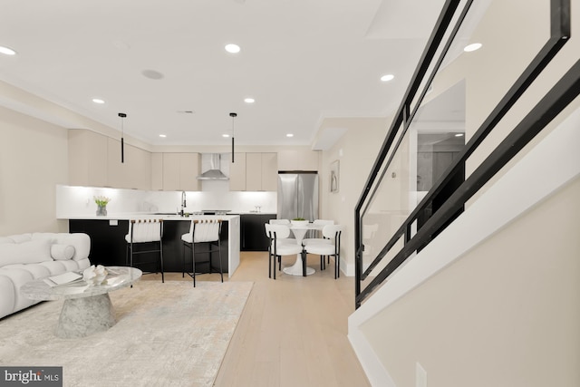 living room with light hardwood / wood-style floors