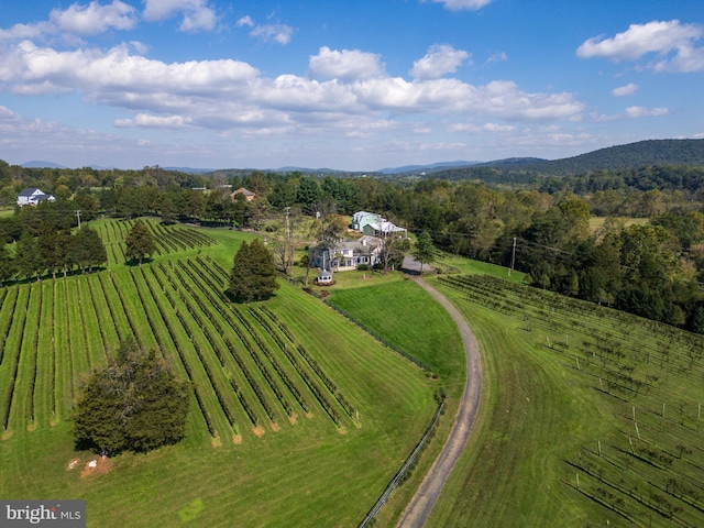 birds eye view of property featuring a rural view