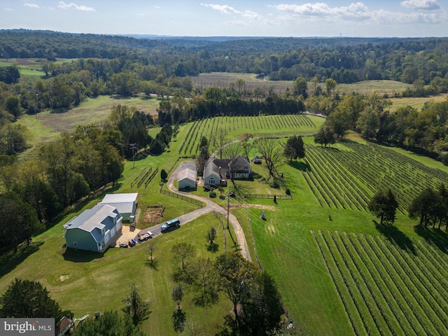 birds eye view of property with a rural view